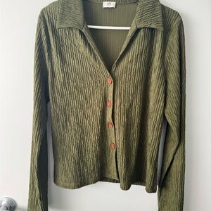 Olive Green Textured Button-Up Shirt